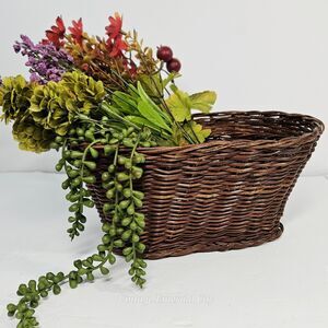 Vtg Oblong 11" Oval Basket Brown Home Organization Boho Farmhouse Decor Handmade